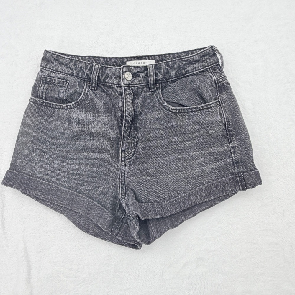 PacSun Mom Short Womens 26 Black Excellent High Waisted Denim Rolled 829SP216378